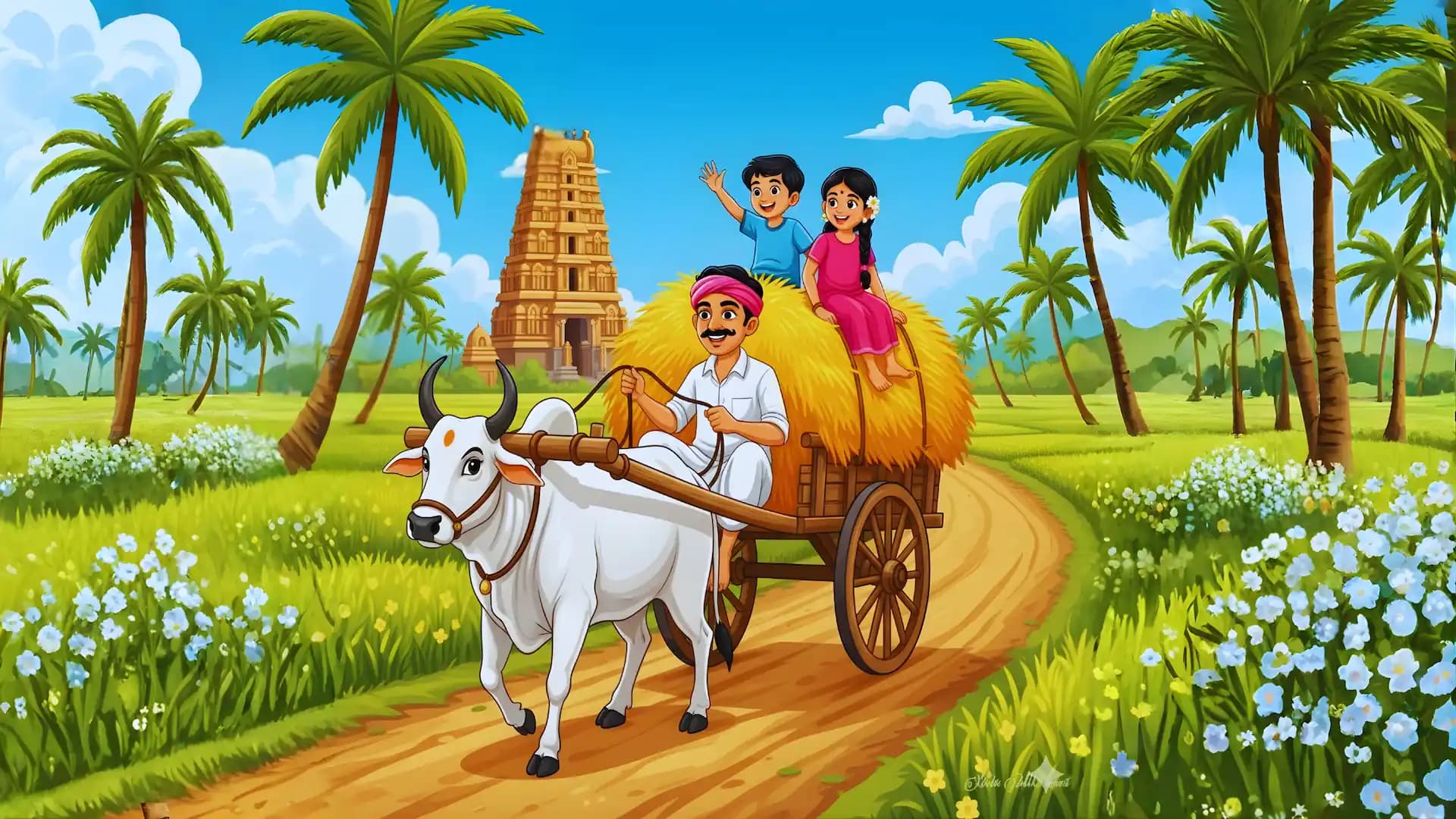 Tamil village scene footer illustration