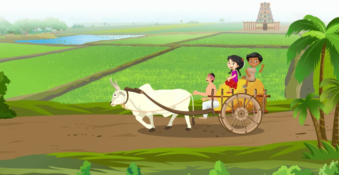 Tamil village scene footer illustration