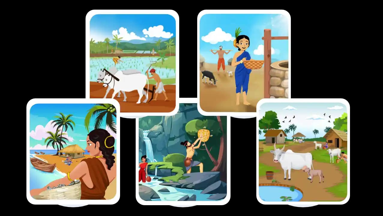 Tamil learning themes and options illustration