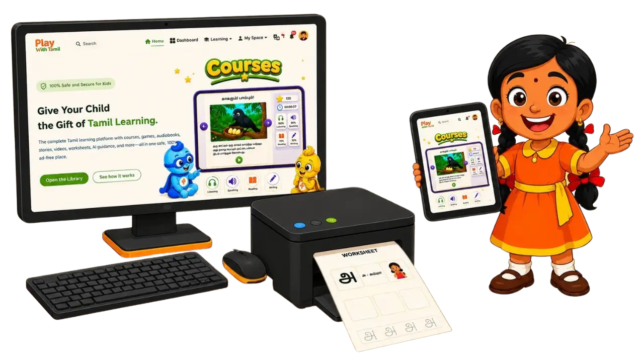 Tamil interactive and printable learning illustration