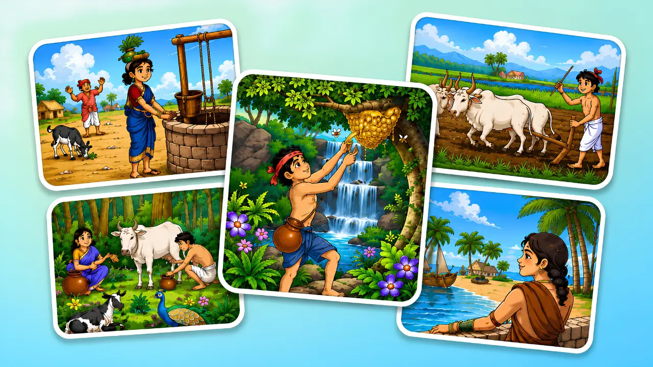 Learn Tamil with landscapes illustration