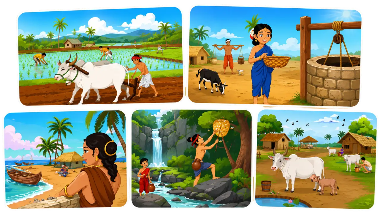 Tamil learning themes and options illustration