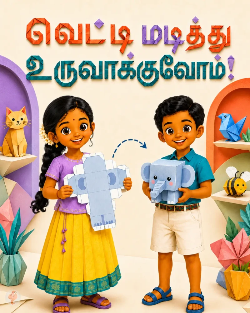 3D காகிதக் கைவினை: வெட்டி, மடித்து, ஒட்டும் பயிற்சி